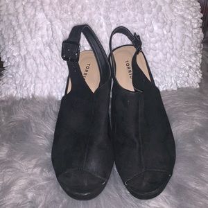TORRID BLACK SLING BACK FAUX SUEDE WEDGES